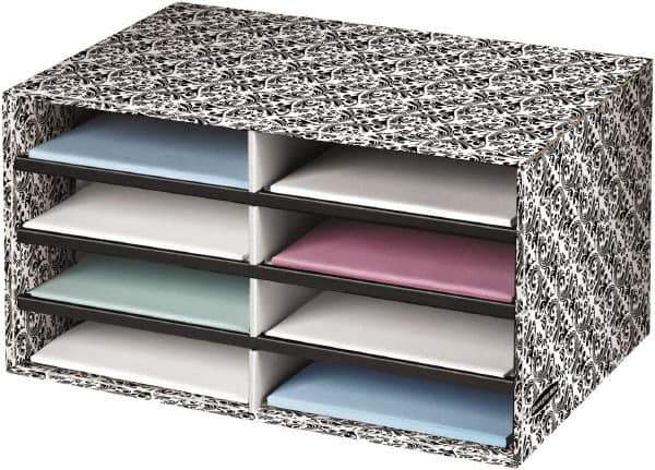 BANKERS BOX - 8 Compartments, 19-1/2" Wide x 10-1/4" High x 12-3/8" Deep, Literature Organizer - Corrugated Cardboard, White/Black - Industrial Tool & Supply