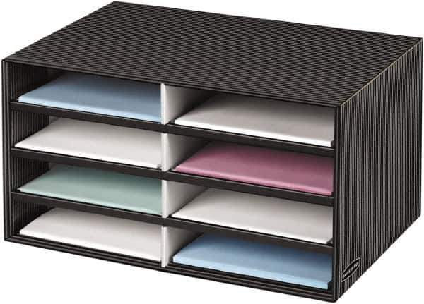 BANKERS BOX - 8 Compartments, 19-1/2" Wide x 10-1/4" High x 12-3/8" Deep, Literature Organizer - Corrugated Cardboard, Black/Gray - Industrial Tool & Supply