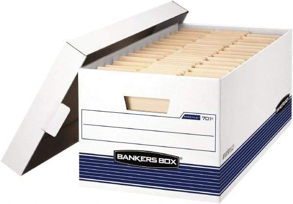 BANKERS BOX - 1 Compartment, 12-7/8" Wide x 10-1/4" High x 25-3/8" Deep, Storage Box - Corrugated Cardboard, White/Blue - Industrial Tool & Supply