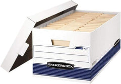 BANKERS BOX - 1 Compartment, 12-7/8" Wide x 10-1/4" High x 25-3/8" Deep, Storage Box - Corrugated Cardboard, White/Blue - Industrial Tool & Supply