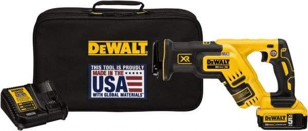 DeWALT - 20V, 0 to 2,900 SPM, Cordless Reciprocating Saw - 1-1/8" Stroke Length, 14-1/2" Saw Length, 1 Lithium-Ion Battery Included - Industrial Tool & Supply