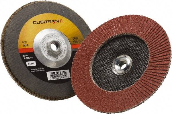 3M - 80 Grit, 7" Disc Diam, 5/8-11 Center Hole, Type 27 Ceramic Flap Disc - 8,500 Max RPM, Polyester Backing, Arbor Attaching System, Coated - Industrial Tool & Supply