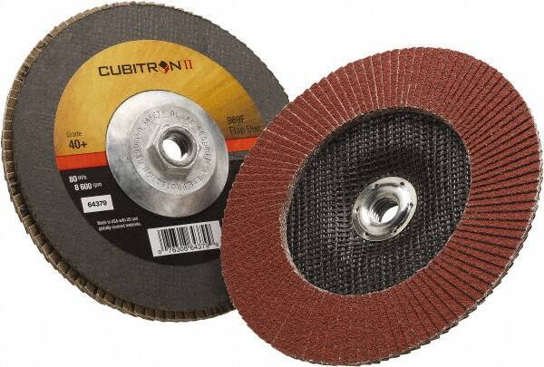 3M - 40 Grit, 7" Disc Diam, 5/8-11 Center Hole, Type 27 Ceramic Flap Disc - 8,500 Max RPM, Polyester Backing, Arbor Attaching System, Coated - Industrial Tool & Supply