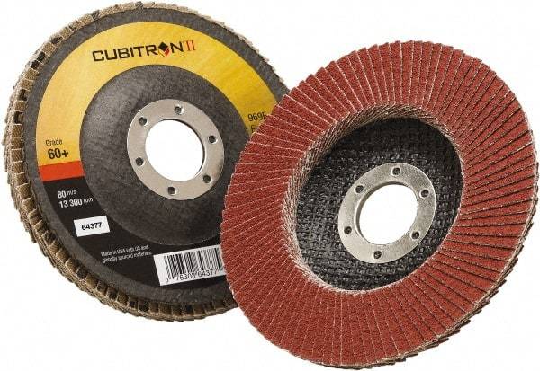 3M - 60 Grit, 4-1/2" Disc Diam, 7/8" Center Hole, Type 27 Ceramic Flap Disc - 13,300 Max RPM, Polyester Backing, Arbor Attaching System, Coated - Industrial Tool & Supply