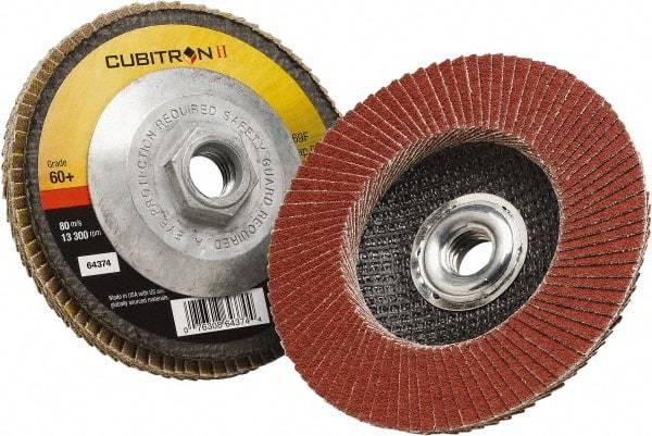 3M - 60 Grit, 4-1/2" Disc Diam, 5/8-11 Center Hole, Type 27 Ceramic Flap Disc - 13,300 Max RPM, Polyester Backing, Arbor Attaching System, Coated - Industrial Tool & Supply