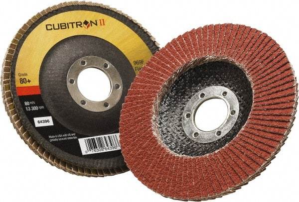 3M - 60 Grit, 5" Disc Diam, 7/8" Center Hole, Type 27 Ceramic Flap Disc - 12,100 Max RPM, Polyester Backing, Arbor Attaching System, Coated - Industrial Tool & Supply