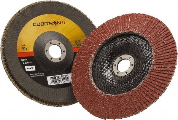 3M - 80 Grit, 7" Disc Diam, 7/8" Center Hole, Type 29 Ceramic Flap Disc - 8,500 Max RPM, Polyester Backing, Arbor Attaching System, Coated - Industrial Tool & Supply