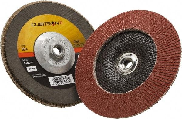 3M - 60 Grit, 7" Disc Diam, 5/8-11 Center Hole, Type 29 Ceramic Flap Disc - 8,500 Max RPM, Polyester Backing, Arbor Attaching System, Coated - Industrial Tool & Supply
