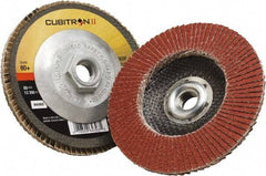 3M - 80 Grit, 5" Disc Diam, 5/8-11 Center Hole, Type 29 Ceramic Flap Disc - 12,100 Max RPM, Polyester Backing, Arbor Attaching System, Coated - Industrial Tool & Supply