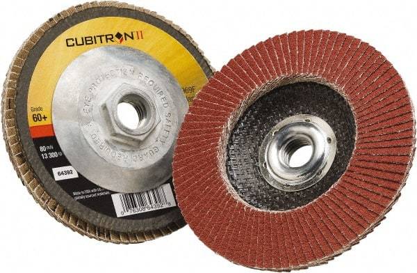 3M - 60 Grit, 4" Disc Diam, 3/8-24 Center Hole, Type 29 Ceramic Flap Disc - 15,000 Max RPM, Polyester Backing, Arbor Attaching System, Coated - Industrial Tool & Supply