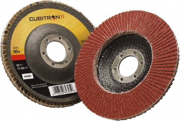 3M - 60 Grit, 4-1/2" Disc Diam, 7/8" Center Hole, Type 29 Ceramic Flap Disc - 13,300 Max RPM, Polyester Backing, Arbor Attaching System, Coated - Industrial Tool & Supply
