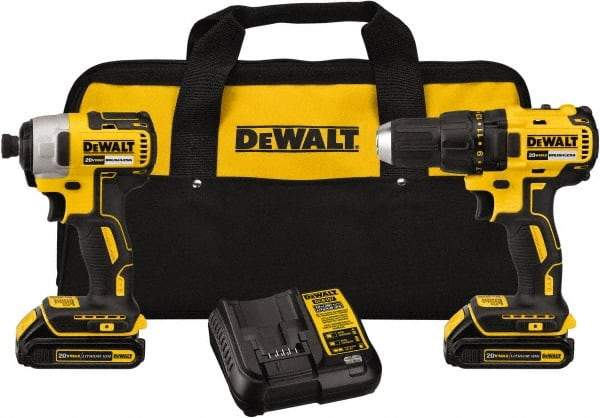 DeWALT - 20 Volt Cordless Tool Combination Kit - Includes 1/2" Brushless Compact Drill/Driver & 1/4" Brushless Impact Driver, Lithium-Ion Battery Included - Industrial Tool & Supply