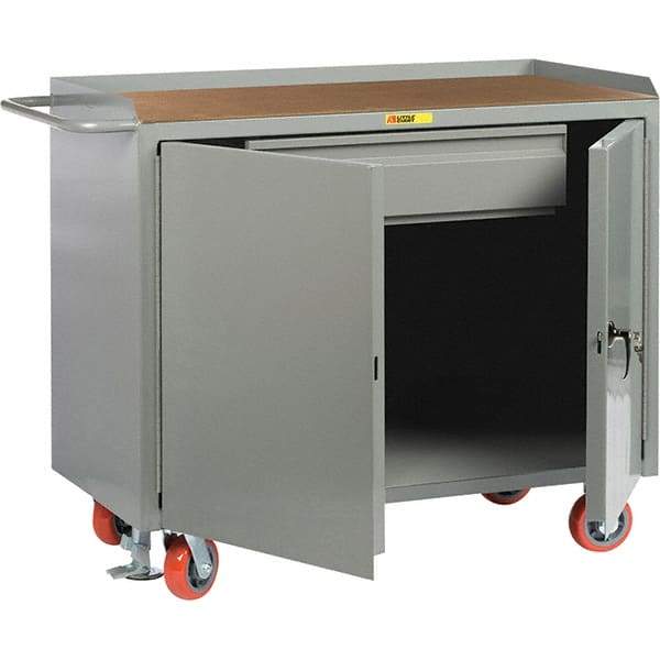 Little Giant - 3,600 Lb Capacity, 1 Drawer, 2 Door Mobile Service Bench - 41" Wide x 24" Deep x 43" High, Steel, Gray - Industrial Tool & Supply