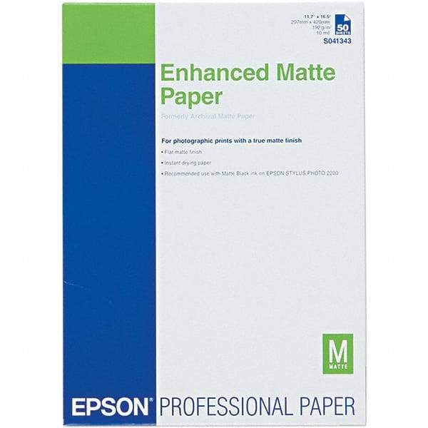 Epson - 11-3/4" x 16-1/2" White Photo Paper - Use with Inkjet Printers - Industrial Tool & Supply