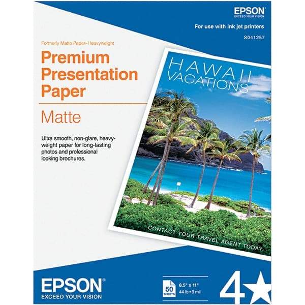 Epson - 8-1/2" x 11" Bright White Photo Paper - Use with Inkjet Printers - Industrial Tool & Supply