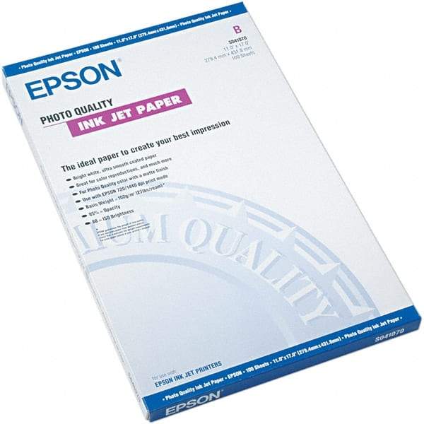 Epson - 11" x 17" Bright White Photo Paper - Use with Inkjet Printers - Industrial Tool & Supply