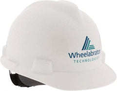 MSA - ANSI Type I, Class E Rated, 4-Point, Ratchet Adjustment Hard Hat - Blue, Standard Brim, Wheelbrator - Industrial Tool & Supply