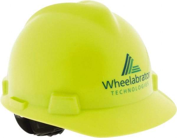 MSA - ANSI Type I, Class E Rated, 4-Point, Ratchet Adjustment Hard Hat - Size 6-1/2 to 8, Blue, Standard Brim, Wheelbrator - Industrial Tool & Supply