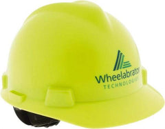 MSA - ANSI Type I, Class E Rated, 4-Point, Ratchet Adjustment Hard Hat - Size 6-1/2 to 8, Blue, Standard Brim, Wheelbrator - Industrial Tool & Supply