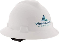MSA - ANSI Type I, Class E Rated, 4-Point, Ratchet Adjustment Hard Hat - Blue, Full Brim, Wheelbrator - Industrial Tool & Supply