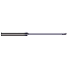 Ball End Mill: 0.015″ Dia, 0.022″ LOC, 3 Flute, Solid Carbide 2-1/2″ OAL, 1/8″ Shank Dia, 30 ° Helix, AlTiN Coated, Single End