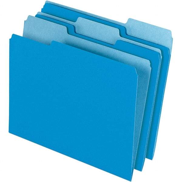 Pendaflex - 9-1/2 x 11-5/8", Letter Size, Blue/Light Blue, File Folders with Top Tab - 11 Point Stock, Assorted Tab Cut Location - Industrial Tool & Supply