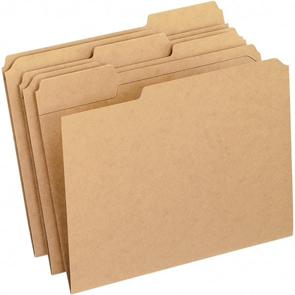 Pendaflex - 9-7/8 x 11-3/4", Letter Size, Brown, File Folders with Top Tab - 11 Point Stock, Assorted Tab Cut Location - Industrial Tool & Supply