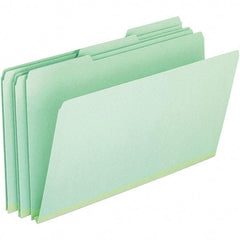 Pendaflex - 9-1/2 x 14-5/8", Legal, Green, File Folders with Top Tab - 25 Point Stock, Assorted Tab Cut Location - Industrial Tool & Supply