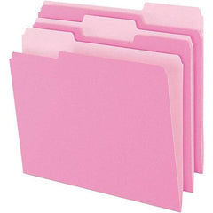 Pendaflex - 9-1/2 x 11-5/8", Letter Size, Pink, File Folders with Top Tab - 11 Point Stock, Assorted Tab Cut Location - Industrial Tool & Supply