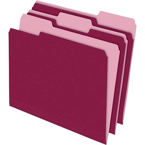 Pendaflex - 11-5/8 x 9-3/16", Letter Size, Burgundy, File Folders with Top Tab - 11 Point Stock, Assorted Tab Cut Location - Industrial Tool & Supply