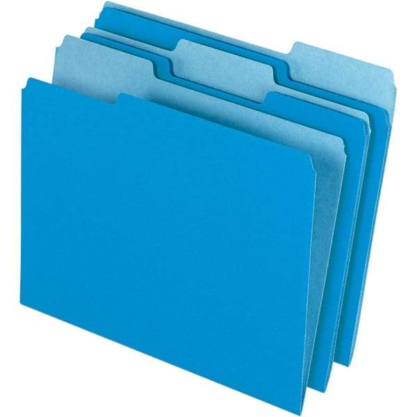 Pendaflex - 11-5/8 x 9-3/16", Letter Size, Blue, File Folders with Top Tab - 11 Point Stock, Assorted Tab Cut Location - Industrial Tool & Supply