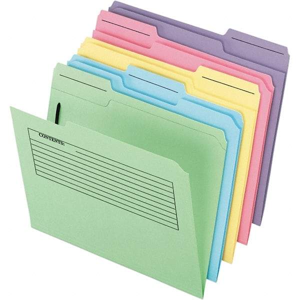 Pendaflex - 11-5/8 x 9-1/2", Letter Size, Assorted Colors, File Folders with Top Tab - 11 Point Stock, Assorted Tab Cut Location - Industrial Tool & Supply