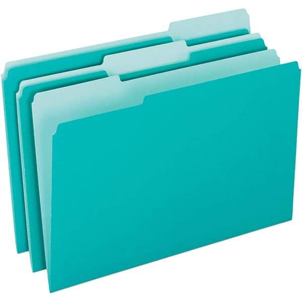 Pendaflex - 11-5/8 x 9-3/16", Letter Size, Aqua, File Folders with Top Tab - 11 Point Stock, Assorted Tab Cut Location - Industrial Tool & Supply