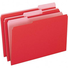 Pendaflex - 9-1/2 x 14-5/8", Legal, Red/Light Red, File Folders with Top Tab - 11 Point Stock, Assorted Tab Cut Location - Industrial Tool & Supply