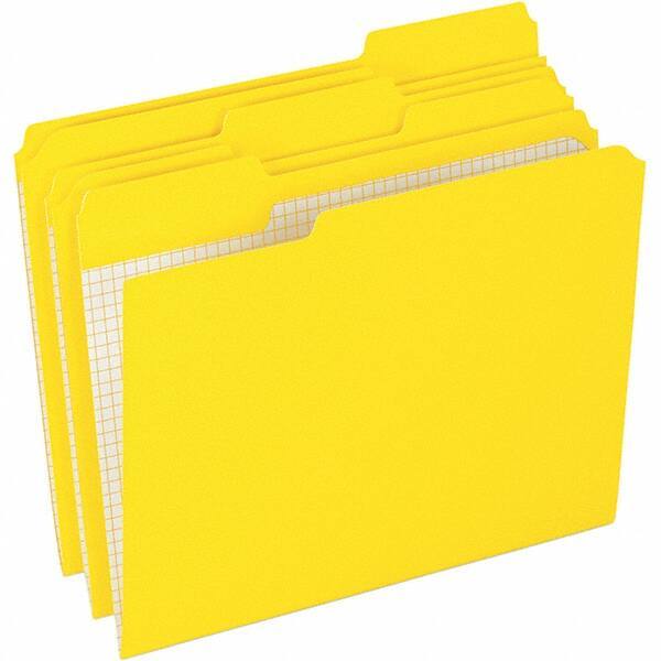 Pendaflex - 9-1/2 x 11-5/8", Letter Size, Yellow, File Folders with Top Tab - 11 Point Stock, Assorted Tab Cut Location - Industrial Tool & Supply