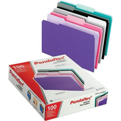 Pendaflex - 11-5/8 x 9-3/16", Letter Size, Assorted Colors, File Folders with Top Tab - 11 Point Stock, Assorted Tab Cut Location - Industrial Tool & Supply