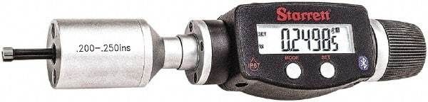 Starrett - 0.2" to 0.25", IP67, Carbide Face Electronic Inside Micrometer - 0.00005" Resolution, 0.00015" Accuracy, 3/4" Gage Depth - Industrial Tool & Supply