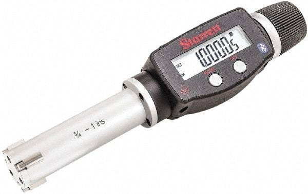 Starrett - 3/4" to 1", IP67, Carbide Face Electronic Inside Micrometer - 0.00005" Resolution, 0.00015" Accuracy, 2-5/8" Gage Depth - Industrial Tool & Supply