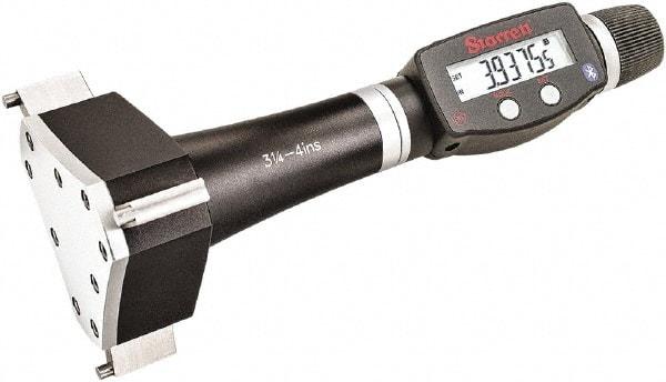 Starrett - 3-1/4" to 4", IP67, Carbide Face Electronic Inside Micrometer - 0.00005" Resolution, 0.0002" Accuracy, 4" Gage Depth - Industrial Tool & Supply