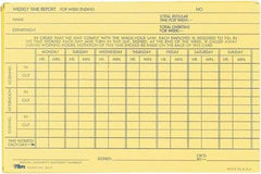 TOPS - 29/32" High x 6-51/64" Wide Weekly Time Cards - Use with Manual Time Record - Industrial Tool & Supply