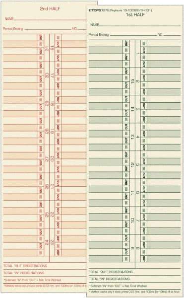TOPS - 4-1/16" High x 11-1/8" Wide Bi-Weekly Time Cards - Use with Acroprint L34B, Cincinnati CH-131, Lathem CH-131, Simplex 10-100382, 1950-9631 - Industrial Tool & Supply