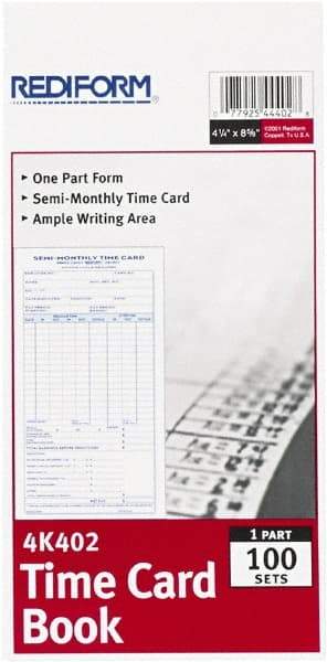 REDIFORM - 29/32" High x 4-13/64" Wide Bi-Weekly Time Cards - Use with Manual Time Record - Industrial Tool & Supply