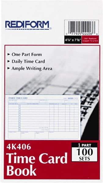 REDIFORM - 29/32" High x 4-13/64" Wide Daily Time Cards - Use with Manual Time Record - Industrial Tool & Supply