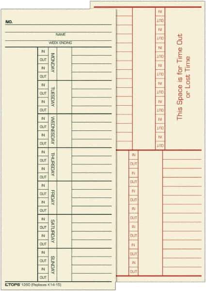 TOPS - 6-13/32" High x 9-1/2" Wide Weekly Time Cards - Use with Cincinnati K14-15 - Industrial Tool & Supply