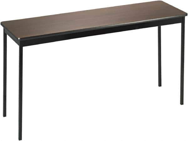 Barricks - 18" Long x 60" Wide x 30" High Stationary Rectangular Utility Tables - 3/4" Thick, Walnut & Black, Wood Grain Laminate/Steel - Industrial Tool & Supply