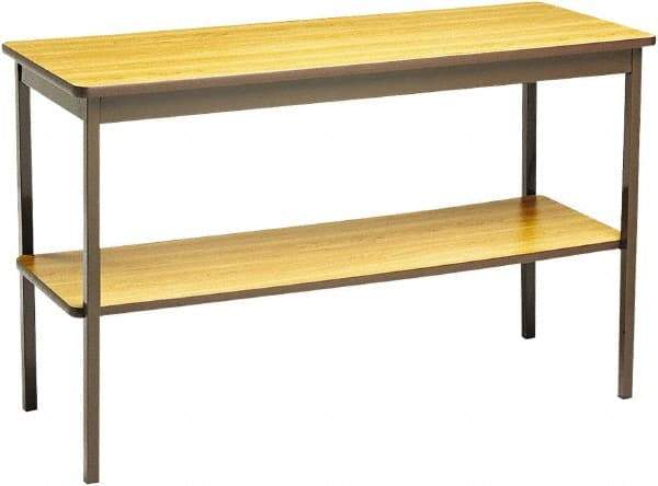 Barricks - 18" Long x 48" Wide x 30" High Stationary Rectangular Utility Tables - 3/4" Thick, Oak & Brown, Wood Grain Laminate/Steel - Industrial Tool & Supply