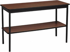 Barricks - 18" Long x 48" Wide x 30" High Stationary Rectangular Utility Tables - 3/4" Thick, Walnut & Black, Wood Grain Laminate/Steel - Industrial Tool & Supply