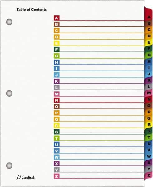 Cardinal - 11 x 8 1/2" 26 Tabs, 3-Hole Punched, Index Tab - Multi-Color Tabs, Multi-Color Folder - Industrial Tool & Supply