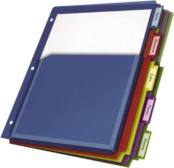 Cardinal - 11 x 8 1/2" 5 Tabs, 3-Hole Punched, Tab Divider - Multicolor Tabs, Multi-Color Folder - Industrial Tool & Supply