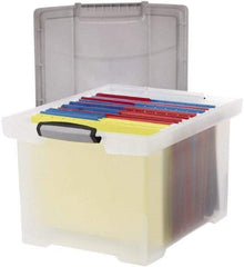 Storex - 1 Compartment, 18-1/2" Wide x 10-7/8" High x 14-1/4" Deep, Portable Storage Box - Plastic, Clear & Silver - Industrial Tool & Supply